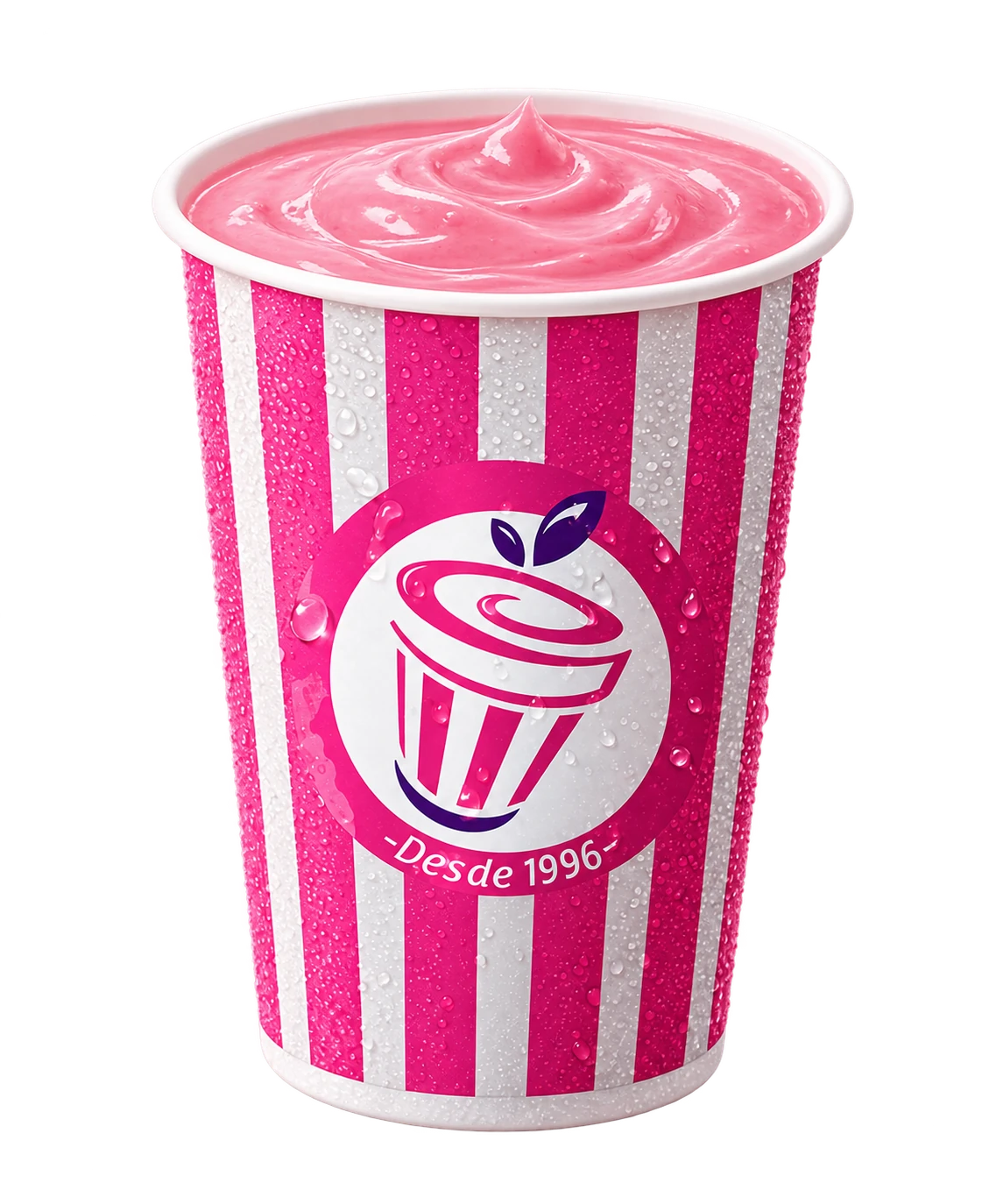 Vaso rosa de Yogurt Amazonas con su identidad gráfica